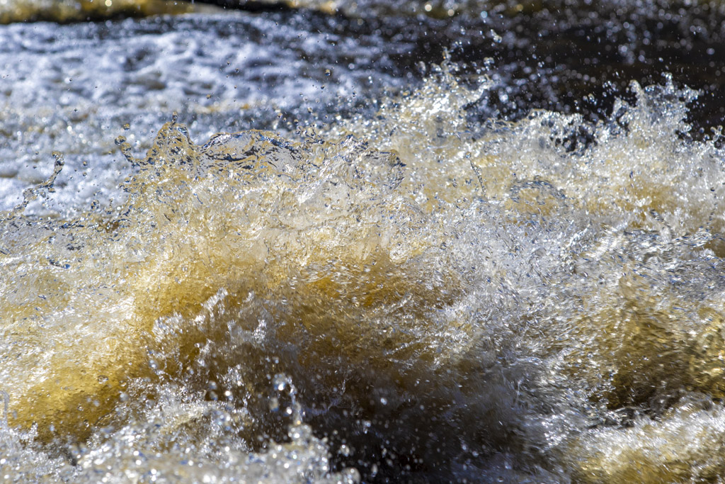 Mustijoen kuohuva koski lähikuvassa